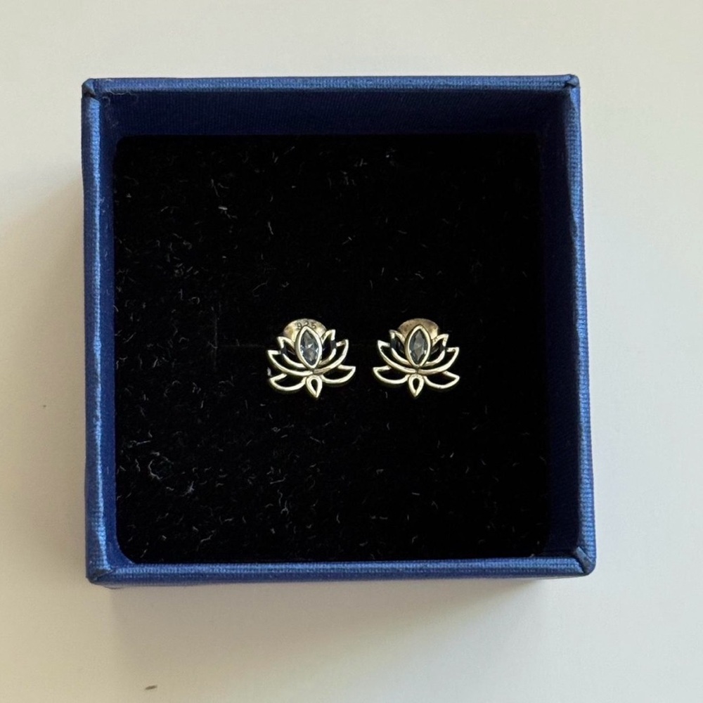 Silver Lotus Stud Earrings - Elegant Floral Design